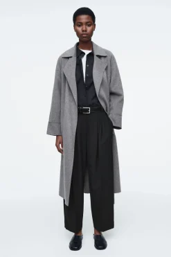 Fashion COS SPODNIE Z WEŁNĄ TYPU BARREL Z PLISOWANIAMI