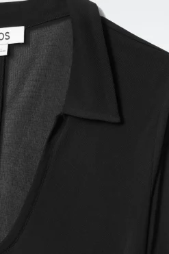 Clearance COS SUKIENKA MAXI Z KOŁNIERZYKIEM TYPU POLO I DEKOLTEM