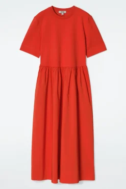Fashion COS SUKIENKA MIDI Z KRÓTKIM RĘKAWEM