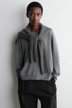 Online COS SWETER Z WEŁNY MERYNOSOWEJ Z OKRĄGŁYM DEKOLTEM