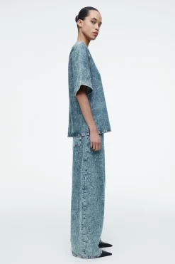 Discount COS TOP Z KRÓTKIM RĘKAWEM ZE SPRANEGO DENIMU