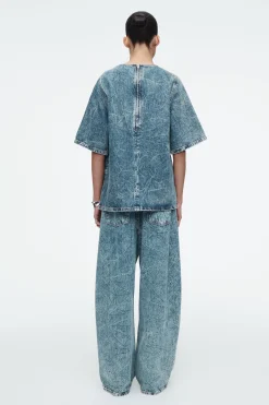 Discount COS TOP Z KRÓTKIM RĘKAWEM ZE SPRANEGO DENIMU