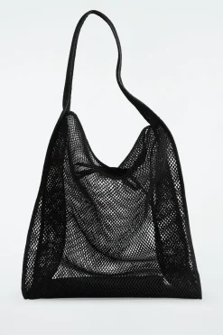 New COS TOREBKA TYPU TOTE BAG Z TKANINY SIATECZKOWEJ Czarny