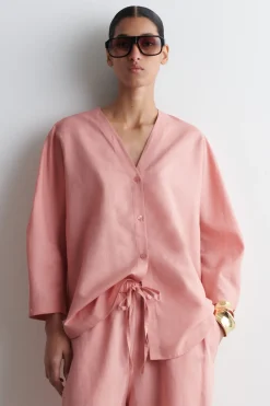 Discount COS VNECK LINENCOTTON SHIRT