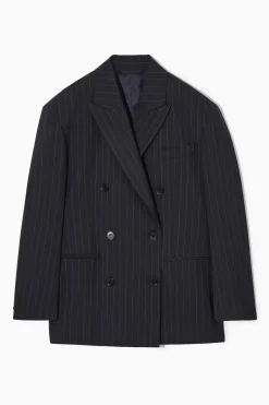 Best COS WEŁNIANA MARYNARKA OVERSIZE W PRĄŻKI