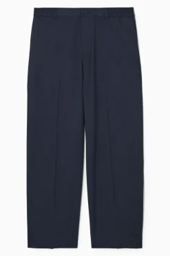 Fashion COS WEŁNIANE SPODNIE Z PROSTYMI NOGAWKAMI Granatowy