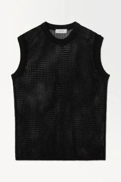 Discount COS AŻUROWA KAMIZELKA – OVERSIZED FIT Czarny