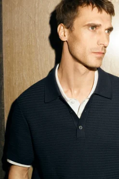 New COS BAWEŁNIANA KOSZULKA POLO Granatowy