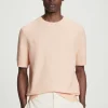 Fashion COS BAWEŁNIANY T-SHIRT O STRUKTURALNYM SPLOCIE Morelowy