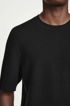 Online COS BAWEŁNIANY T-SHIRT O STRUKTURALNYM SPLOCIE Czarny