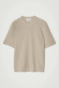 Hot COS BAWEŁNIANY T-SHIRT O STRUKTURALNYM SPLOCIE Szarobrązowy