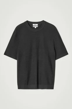 Online COS BAWEŁNIANY T-SHIRT O STRUKTURALNYM SPLOCIE Czarny