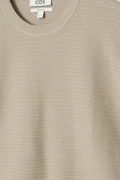 Hot COS BAWEŁNIANY T-SHIRT O STRUKTURALNYM SPLOCIE Szarobrązowy