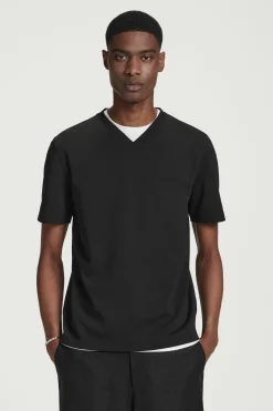 Best COS BAWEŁNIANY T-SHIRT Z DEKOLTEM W KSZTAŁCIE LITERY V Czarny