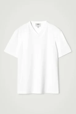Best COS BAWEŁNIANY T-SHIRT Z DEKOLTEM W KSZTAŁCIE LITERY V Biały