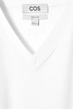 Best COS BAWEŁNIANY T-SHIRT Z DEKOLTEM W KSZTAŁCIE LITERY V Biały
