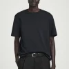 Sale COS BAWEŁNIANY T-SHIRT Z OKRĄGŁYM DEKOLTEM Granatowy