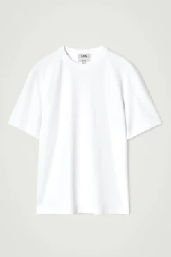 New COS BAWEŁNIANY T-SHIRT Z OKRĄGŁYM DEKOLTEM Biały