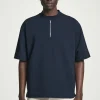 Sale COS BAWEŁNIANY T-SHIRT Z ZAMKIEM Granatowy