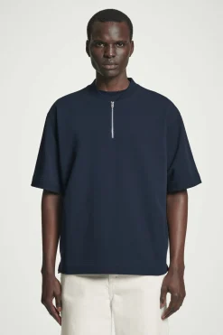 Sale COS BAWEŁNIANY T-SHIRT Z ZAMKIEM Granatowy