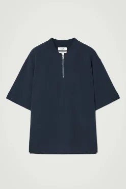 Sale COS BAWEŁNIANY T-SHIRT Z ZAMKIEM Granatowy