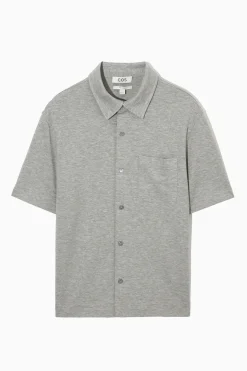 Discount COS DŻERSEJOWA KOSZULA Z KRÓTKIM RĘKAWEM – RELAXED FIT Grey