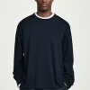 Discount COS DŻERSEJOWY T-SHIRT Z DŁUGIM RĘKAWEM – RELAXED FIT Granatowy