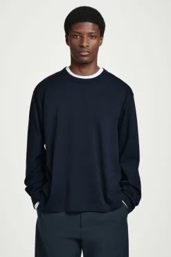 Discount COS DŻERSEJOWY T-SHIRT Z DŁUGIM RĘKAWEM – RELAXED FIT Granatowy