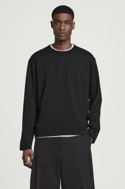 New COS DŻERSEJOWY T-SHIRT Z DŁUGIM RĘKAWEM – RELAXED FIT Czarny