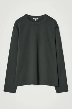 New COS DŻERSEJOWY T-SHIRT Z DŁUGIM RĘKAWEM – RELAXED FIT Ciemnozielony