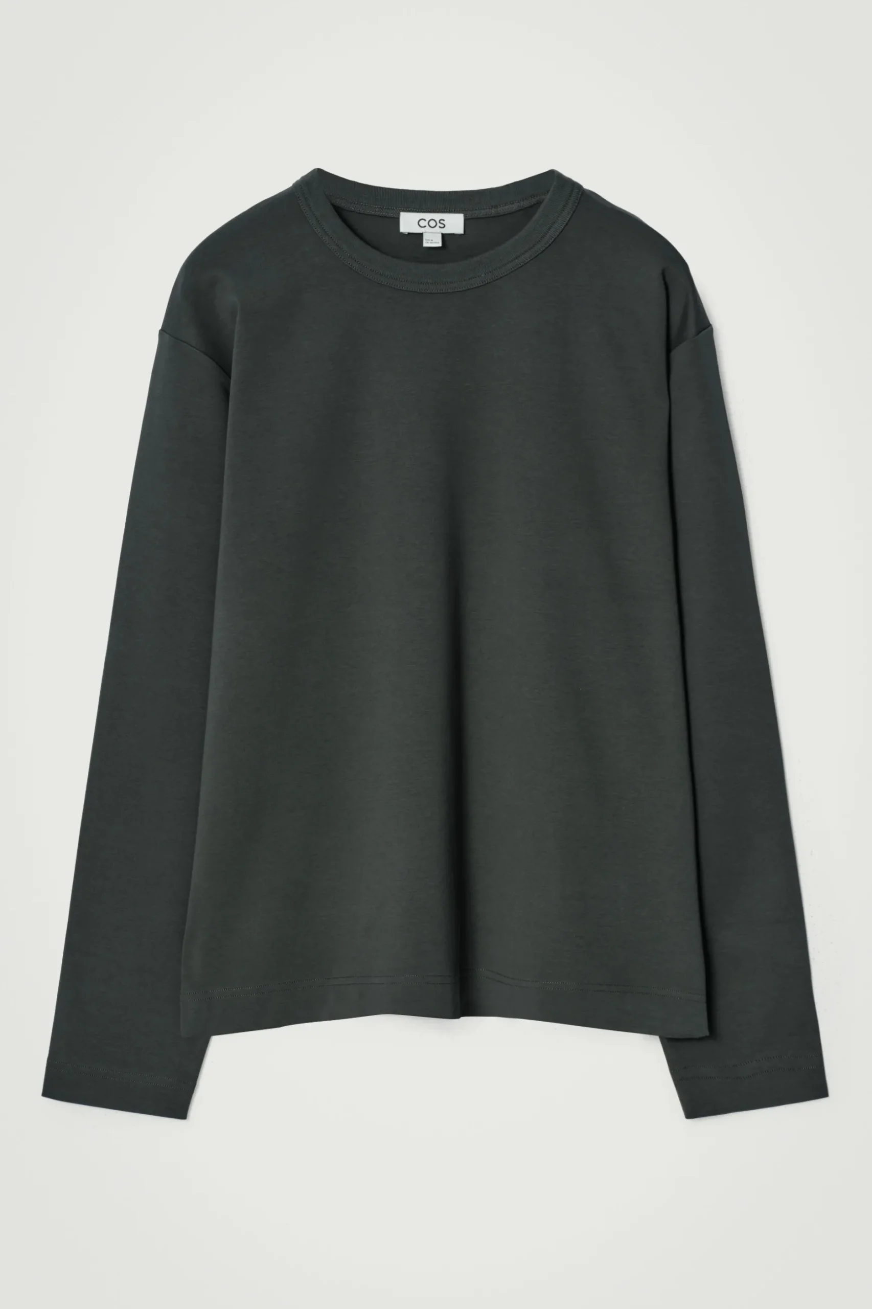 New COS DŻERSEJOWY T-SHIRT Z DŁUGIM RĘKAWEM – RELAXED FIT Ciemnozielony