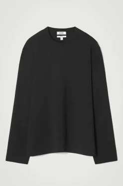 New COS DŻERSEJOWY T-SHIRT Z DŁUGIM RĘKAWEM – RELAXED FIT Czarny
