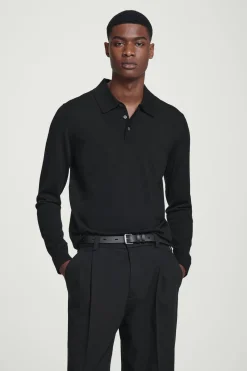 New COS DOPASOWANA KOSZULKA POLO Z WEŁNY MERINO Czarny