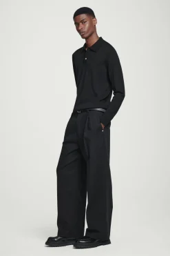 New COS DOPASOWANA KOSZULKA POLO Z WEŁNY MERINO Czarny