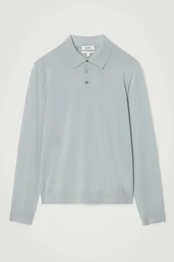 Online COS DOPASOWANA KOSZULKA POLO Z WEŁNY MERINO Zakurzonybłękit