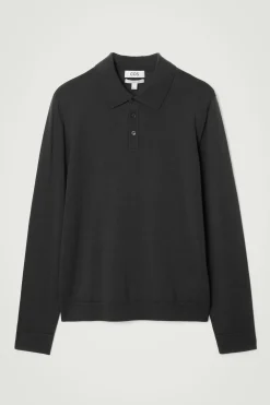 New COS DOPASOWANA KOSZULKA POLO Z WEŁNY MERINO Czarny