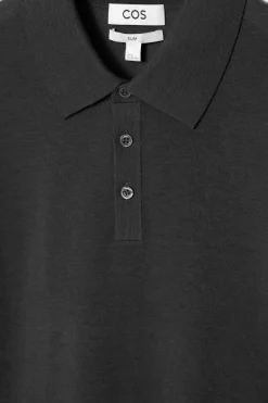 New COS DOPASOWANA KOSZULKA POLO Z WEŁNY MERINO Czarny