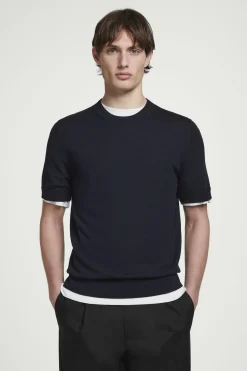 Best COS DOPASOWANY T-SHIRT Z WEŁNY MERINO Granatowy