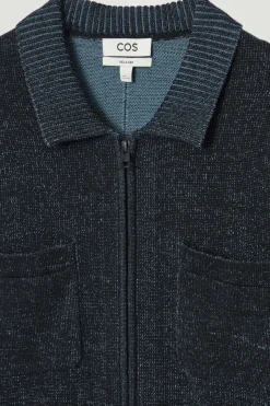 Fashion COS DWUKOLOROWA DZIANINOWA BOMBERKA – RELAXED FIT Niebieski
