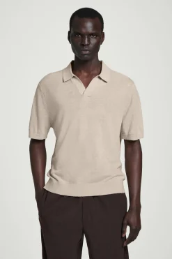 Outlet COS DZIANINOWA KOSZULKA POLO Z LNU I BAWEŁNY Beżowy