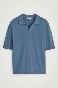 Best COS DZIANINOWA KOSZULKA POLO Z LNU I BAWEŁNY Niebieski