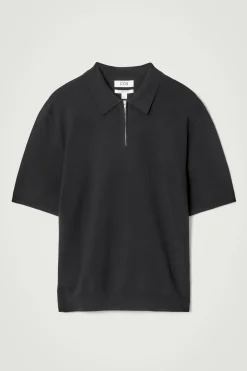 Best COS DZIANINOWA KOSZULKA POLO Z ZAMKIEM Czarny