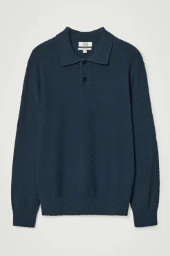 Discount COS DZIANINOWA KOSZULKA POLO Z DŁUGIM RĘKAWEM Granatowy