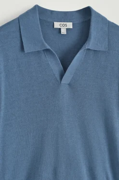 Best COS DZIANINOWA KOSZULKA POLO Z LNU I BAWEŁNY Niebieski