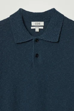 Discount COS DZIANINOWA KOSZULKA POLO Z DŁUGIM RĘKAWEM Granatowy