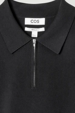 Best COS DZIANINOWA KOSZULKA POLO Z ZAMKIEM Czarny