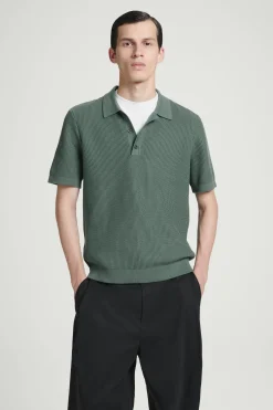 Fashion COS DZIANINOWY TOP POLO O STRUKTURALNEJ POWIERZCHNI Zielony