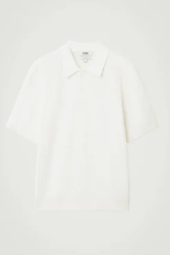 Clearance COS DZIANINOWY TOP POLO O STRUKTURALNEJ POWIERZCHNI Biały