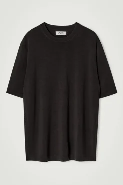 Online COS DZIANINOWY T-SHIRT Z WEŁNY I JEDWABIU Czekoladowy