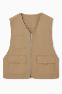 Fashion COS HYBRYDOWA KAMIZELKA W STYLU UTILITY Z SUWAKIEM Ciemnobeżowy